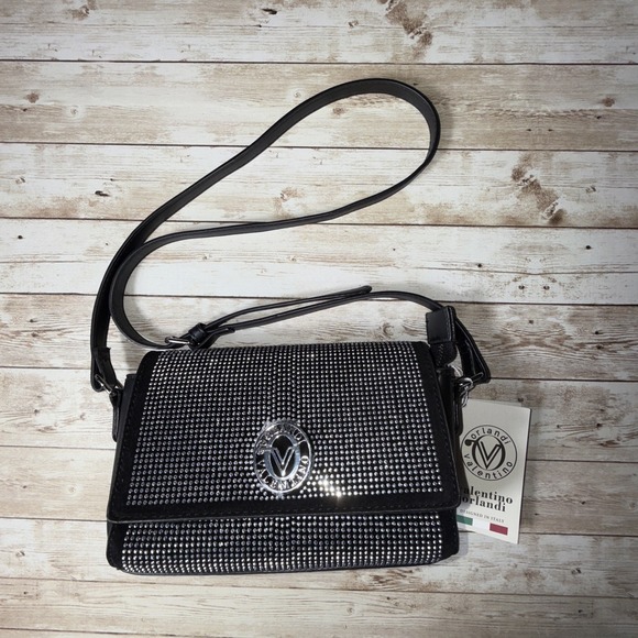 Valentino Handbags - Valentino Orlandi‎ Silver Rhinestone Studded Black Crossbody Bag Purse MSRP $199